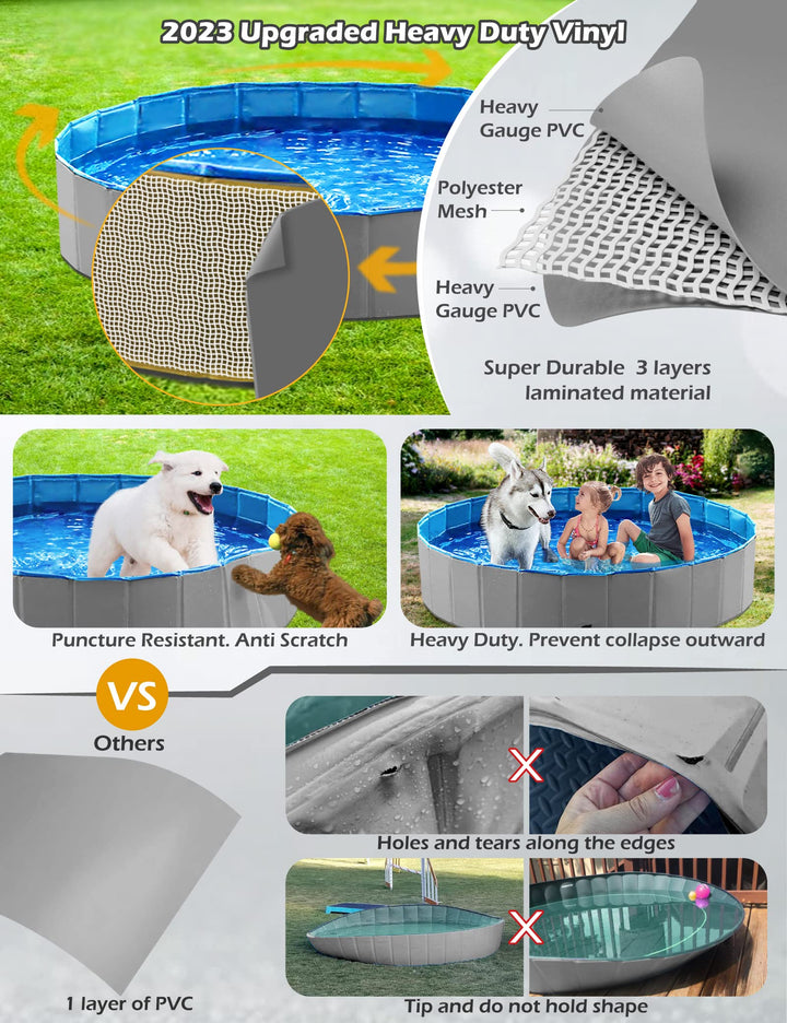 Foldable Dog Pet Bath Pool Collapsible Dog Pet Pool Bathing Tub Kiddie Pool Doggie Wading Pool for Puppy Small Medium Large Dogs Cats and Kids 71 Grey