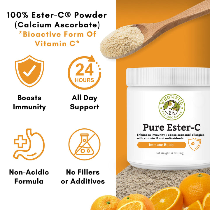Pure Ester-C Powder for Dogs & Cats - 4 Oz - Vitamin C Supplement for Immune Support, Skin & Coat Health, & Allergy Relief - Dog Vitamin Powder for Itchy Skin & Homemade Food
