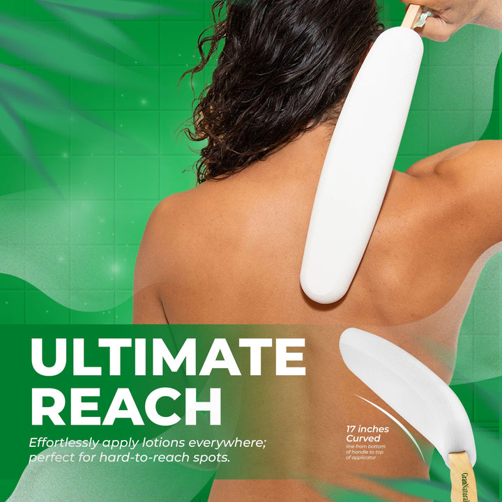 Lotion Applicator for your Back, Feet, and Legs - Sunscreen Applicator - Long Curved Easy Reach Body Brush for Suntan, Sunless Self-Tanning, Skin Cream, Acne, Body Wash - Elderly Aid