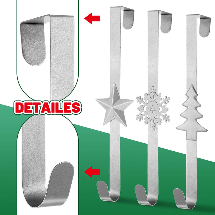 3Pccs Christmas Wreath Hanger Over The Door Metal Wreath Hook Star Christmas Tree Snowflake Hook for Xmas Party Decor Door Wall Home Office, Gold, 15in