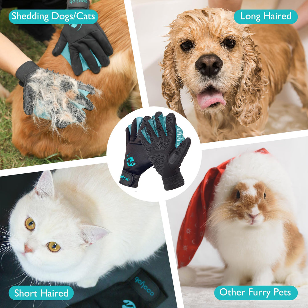 Patented Pet Grooming Gloves with Web, Reusable Washable Cleaning Brush Massage Hair Remover for Short Long Haired Dog Cat Horse Animal, Washing Bathing Shedding Supplies, Medium, Blue Black