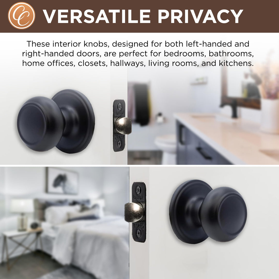 Black Door Knobs - Round Colonial Knob, 1 Pack, Interior Passage Handle Perfect for Home Improvement - Fits All Standard Doors - Hallway, Closet, Bedroom, Bathroom