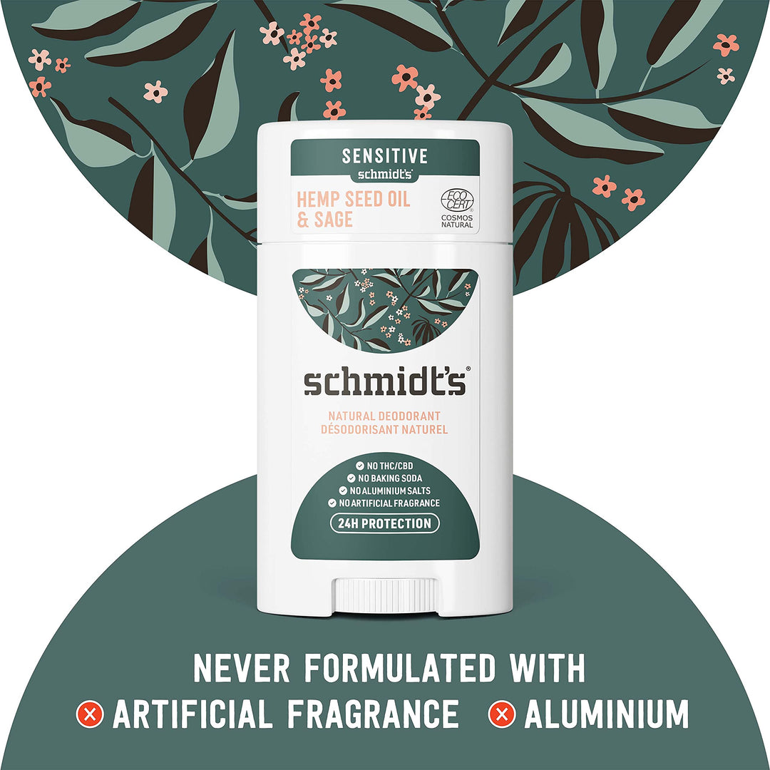 Schmidt's Aluminum Free Natural Deodorant for Women and Men, Hemp Seed Oil and Sage for Sensitive Skin with 24 Hour Odor Protection, Certified Cruelty Free, Vegan Deodorant, 3.25 oz,vetiver,sage,WHITE