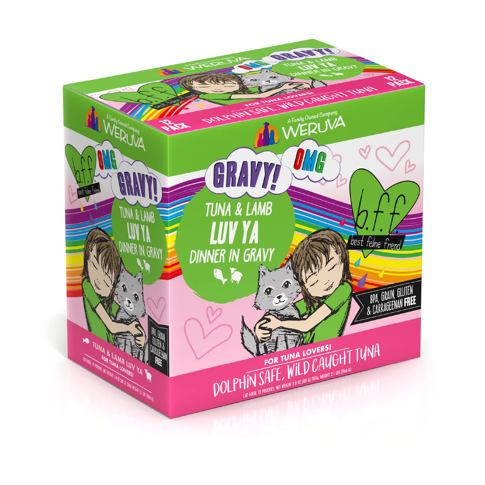 B.F.F. OMG - Best Feline Friend Oh My Gravy!, Tuna & Lamb Luv Ya with Tuna & Lamb in Gravy Cat Food, 3oz Pouch (Pack of 12)