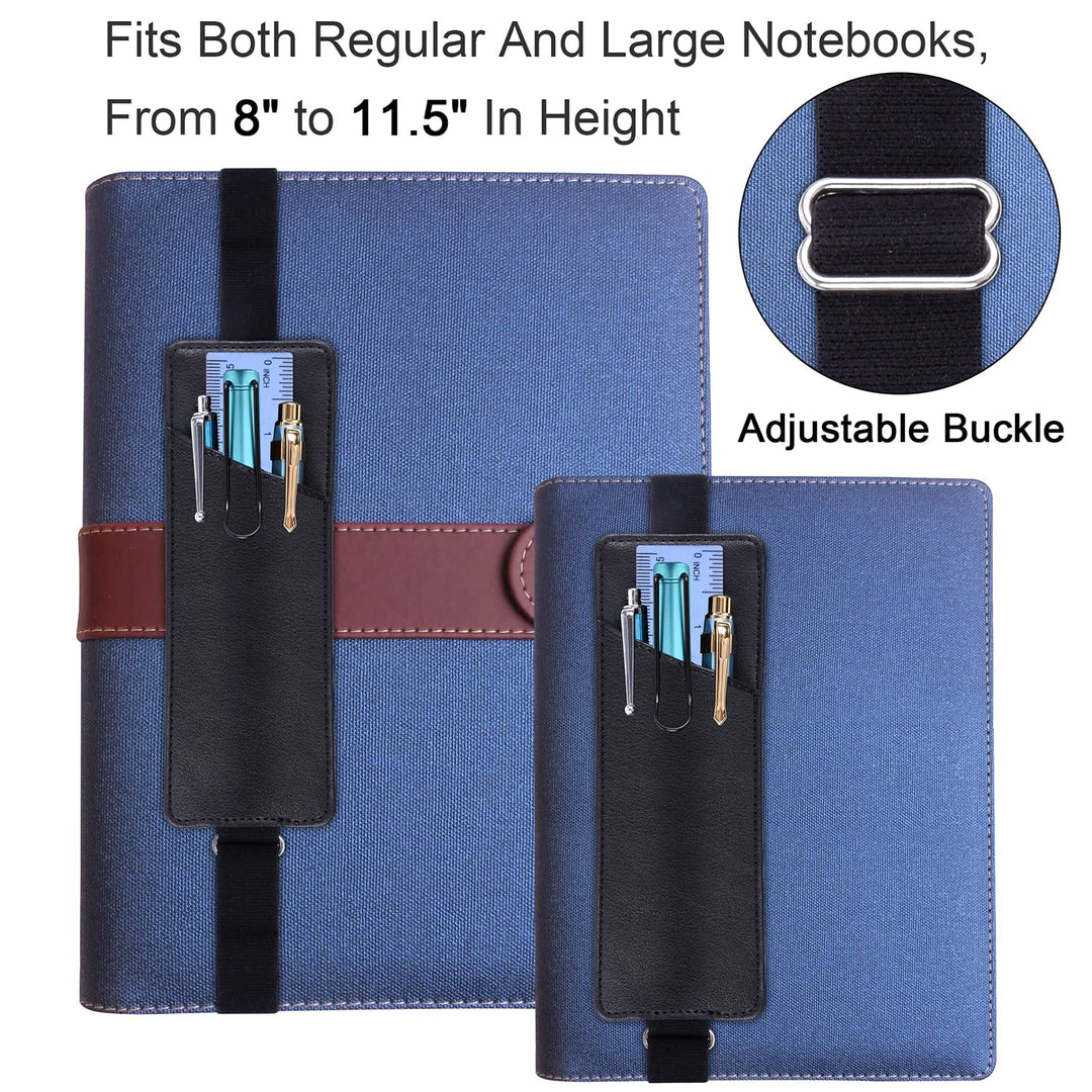 Adjustable Elastic Band Pen Holder, 2 Packs PU Leather Pencil Holder, Pen Sleeve Pouch, Fits for 8 to 11.5 Hardcover Journals, Notebooks, Planners, iPad - Black