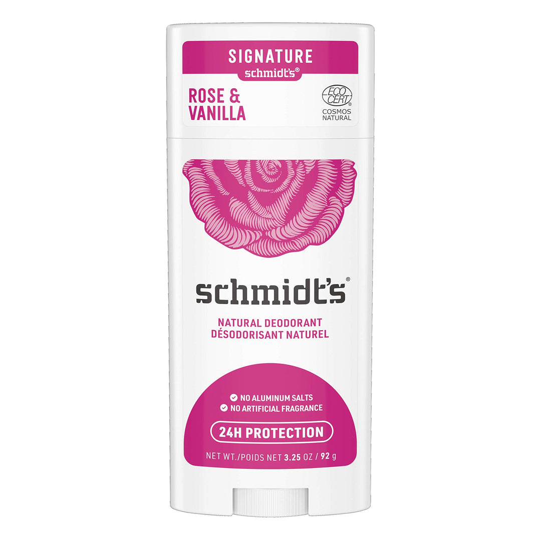 Schmidt's Aluminum Free Natural Deodorant for Women and Men, Rose & Vanilla with 24 Hour Odor Protection, Certified Natural, Vegan, Cruelty Free 3.25 oz