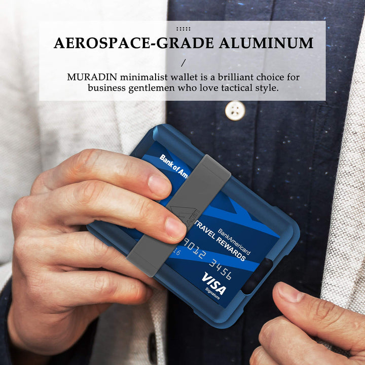 Blue Aluminum Wallet for ID – Metal Card Holder RFID Wallets – Minimalist Cards Case for Men