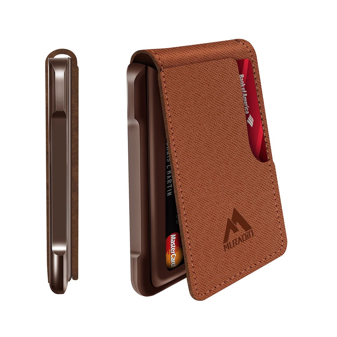 Mens Wallet Tactical Bifold Wallets for Men Metal RFID Blocking Aluminum Money Cards Holder Gifts for Men (Saffiano Taupe)