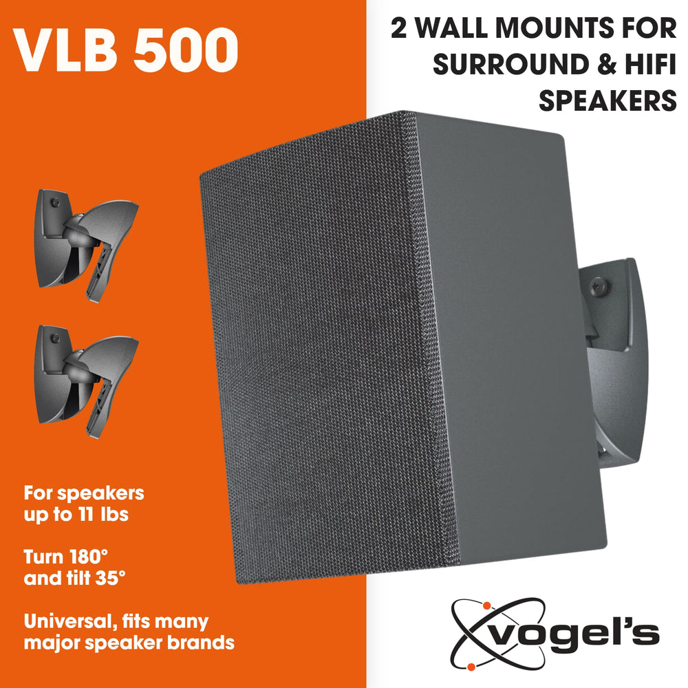 VLB 500 Universal Speaker Wall Mount Set Swivels up to 180º (Left/Right) Can be Tilted up to 20º Pre-Assembled Max. 11 lbs (5 kg) Black 2 mounts