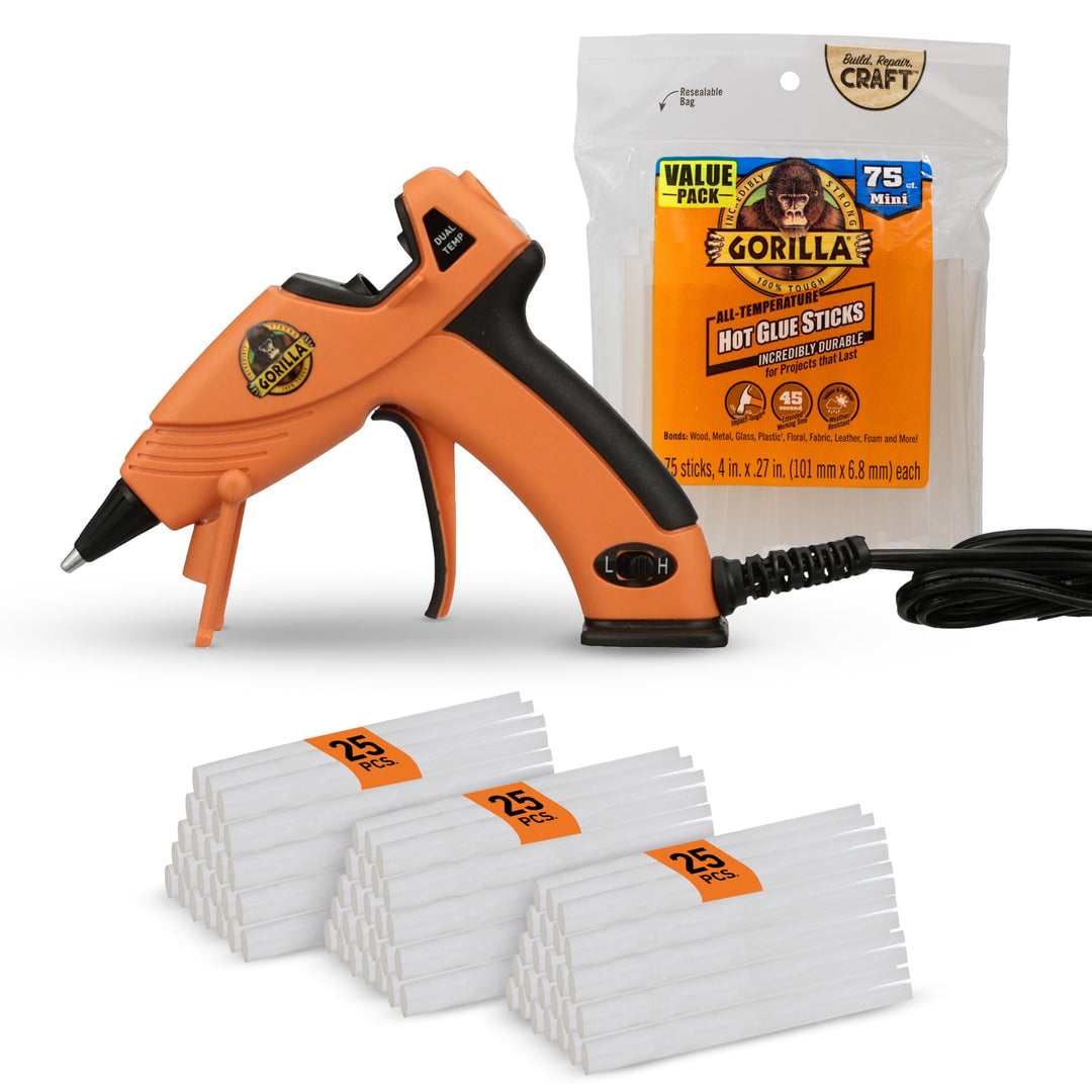 Dual Temp Mini Hot Glue Gun Kit with 75 Hot Glue Sticks, Precision Nozzle, and Easy Squeeze Trigger, for DIY, Craft, Repairs, and More, Orange (Combo Pack:1 Mini Gun, 75 Glue Sticks)