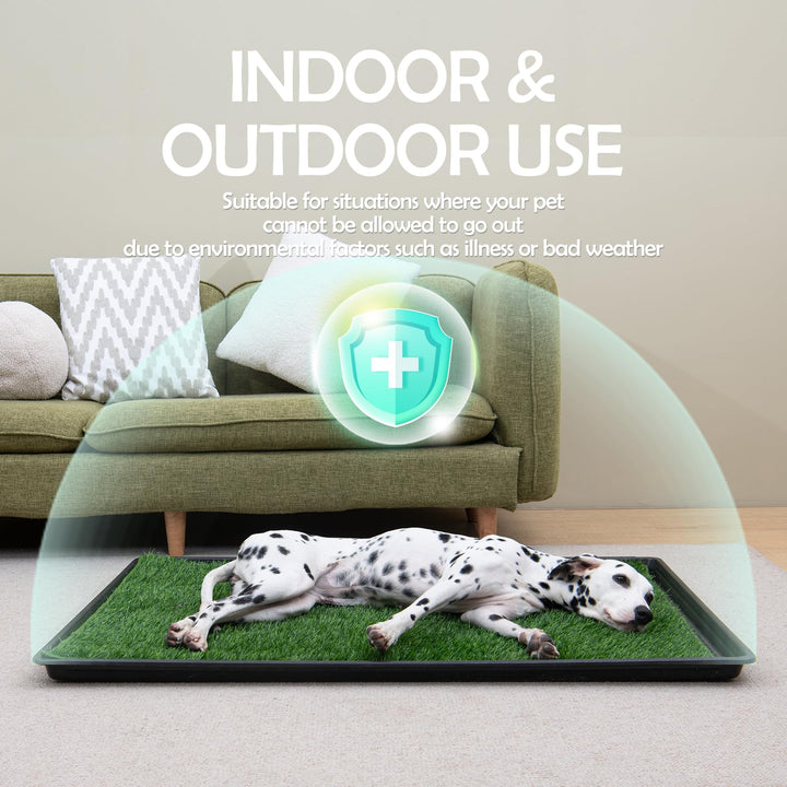 Dog Grass Pee Pads for Dogs with Tray | Large 34×23 in | 2× Dog Artificial Grass Pads Replacement| Rapid Drainage | Indoor Dog Litter Box | Hemmed Edge