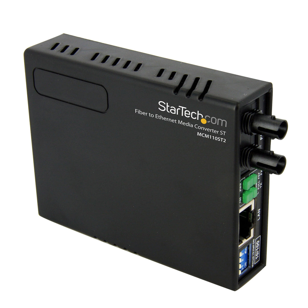 10/100 Mbps Ethernet to Fiber Optic Media Converter - ST Multimode - 1310nm - 2km - Full/Half Duplex (MCM110ST2) Black