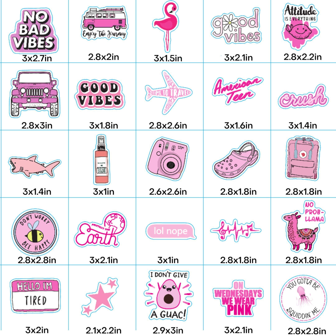 100pcs Preppy Stickers Pink Cute Vinyl Aesthetic Water Bottle Stickers Waterproof 100 Sticker Pack for Laptop Water Bottles Computer Phone Stickers for Kids Teen Girls Stocking Stuffer Gift