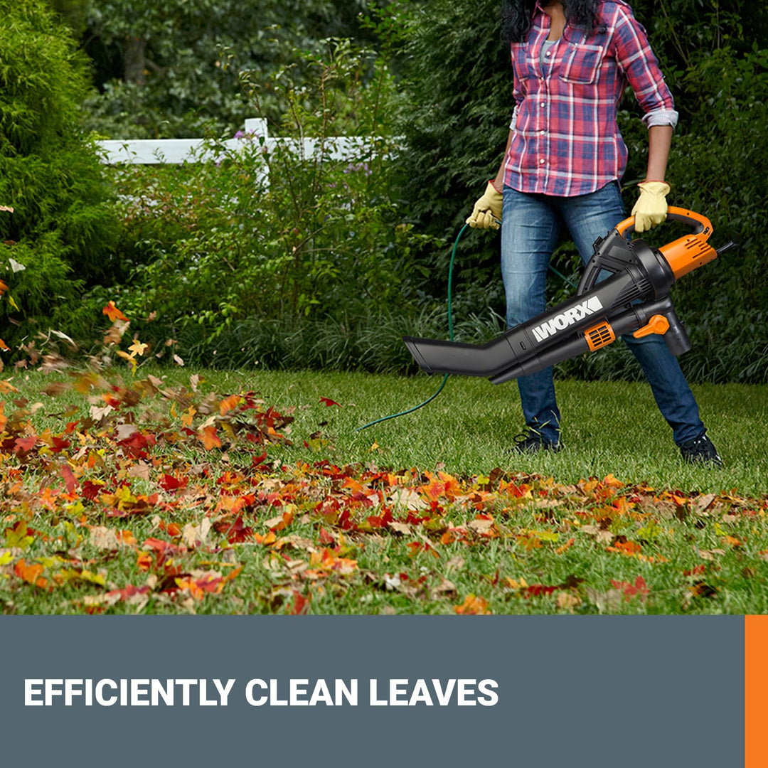 12 Amp TRIVAC 3-in-1 Electric Leaf Blower/Mulcher/Vacuum WG509 Metal Impeller for Fine Mulching