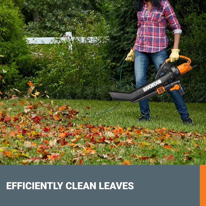 12 Amp TRIVAC 3-in-1 Electric Leaf Blower/Mulcher/Vacuum WG509 Metal Impeller for Fine Mulching