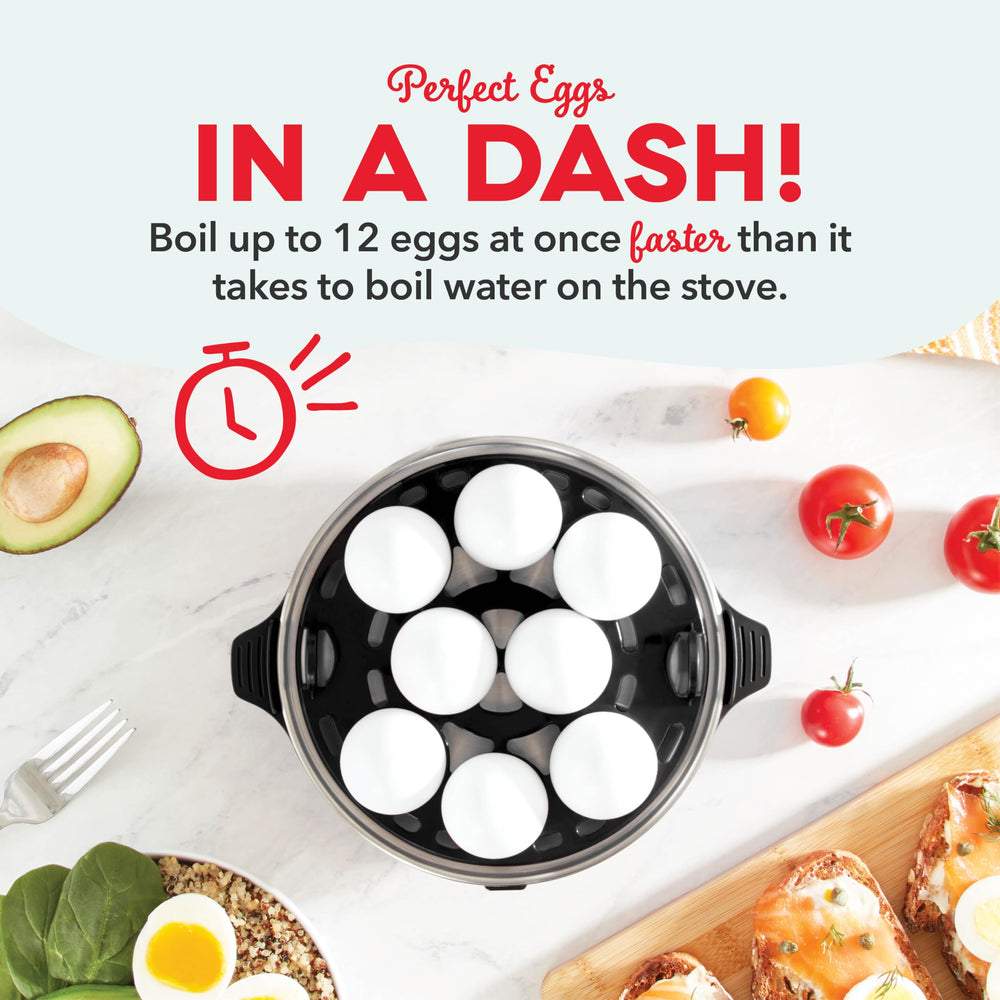 Deluxe Rapid Egg Cooker for Hard Boiled, Poached, Scrambled Eggs, Omelets, Steamed Vegetables, Dumplings & More, 12 capacity, with Auto Shut Off Feature - Black