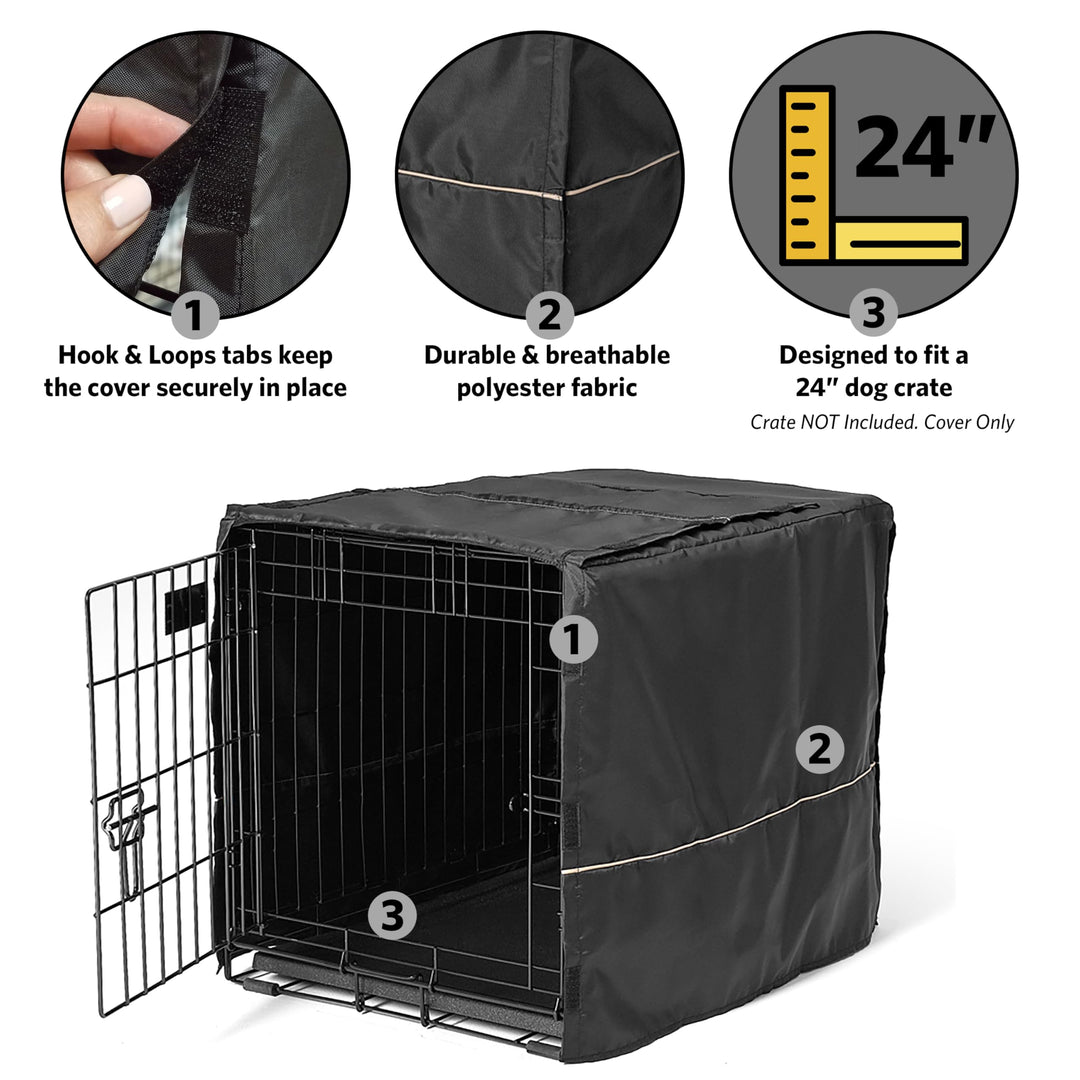 Dog Crate Cover, Privacy Dog Crate Cover Fits Midwest Dog Crates, Crate Cover Only, Machine Wash & Dry, Black, 24-Inch