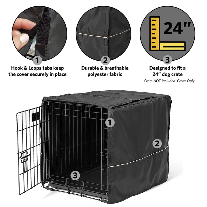 Dog Crate Cover, Privacy Dog Crate Cover Fits Midwest Dog Crates, Crate Cover Only, Machine Wash & Dry, Black, 24-Inch