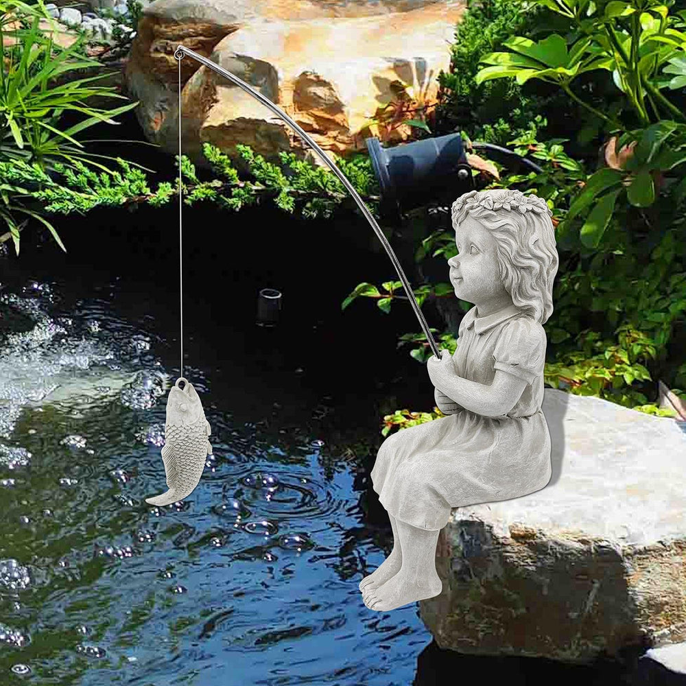 Gifts for Garden Home Mon Grandma The Little Fishergirl GardenHome Decor Statue,Fisherman Figurine Sculpture,OutdoorIndoor,Desk,Pool Pond Ornament