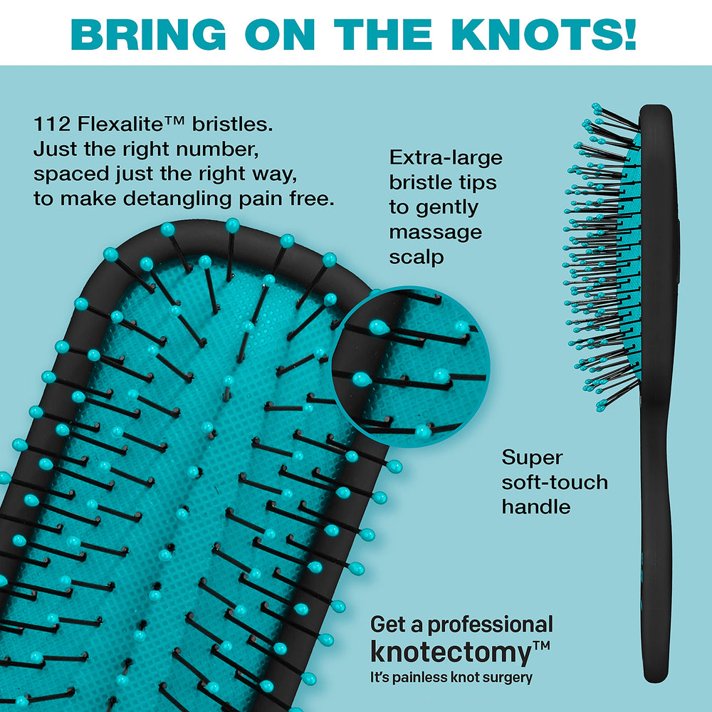 The Knot Dr. hair brush - Pro Mini Detangler, Detangling, Heat Resistant, Irregular shape, Rubber, 1 Count, Black + Blue, All hair types, Unisex