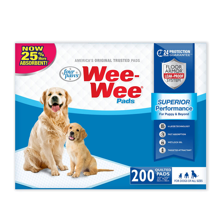 Wee-Wee Superior Performance Unscented Pee Pads for Dogs & Puppies, Quilted Leak-Proof Dog Housebreaking Potty Training Floor Protection, 22 x 23, 200 Count