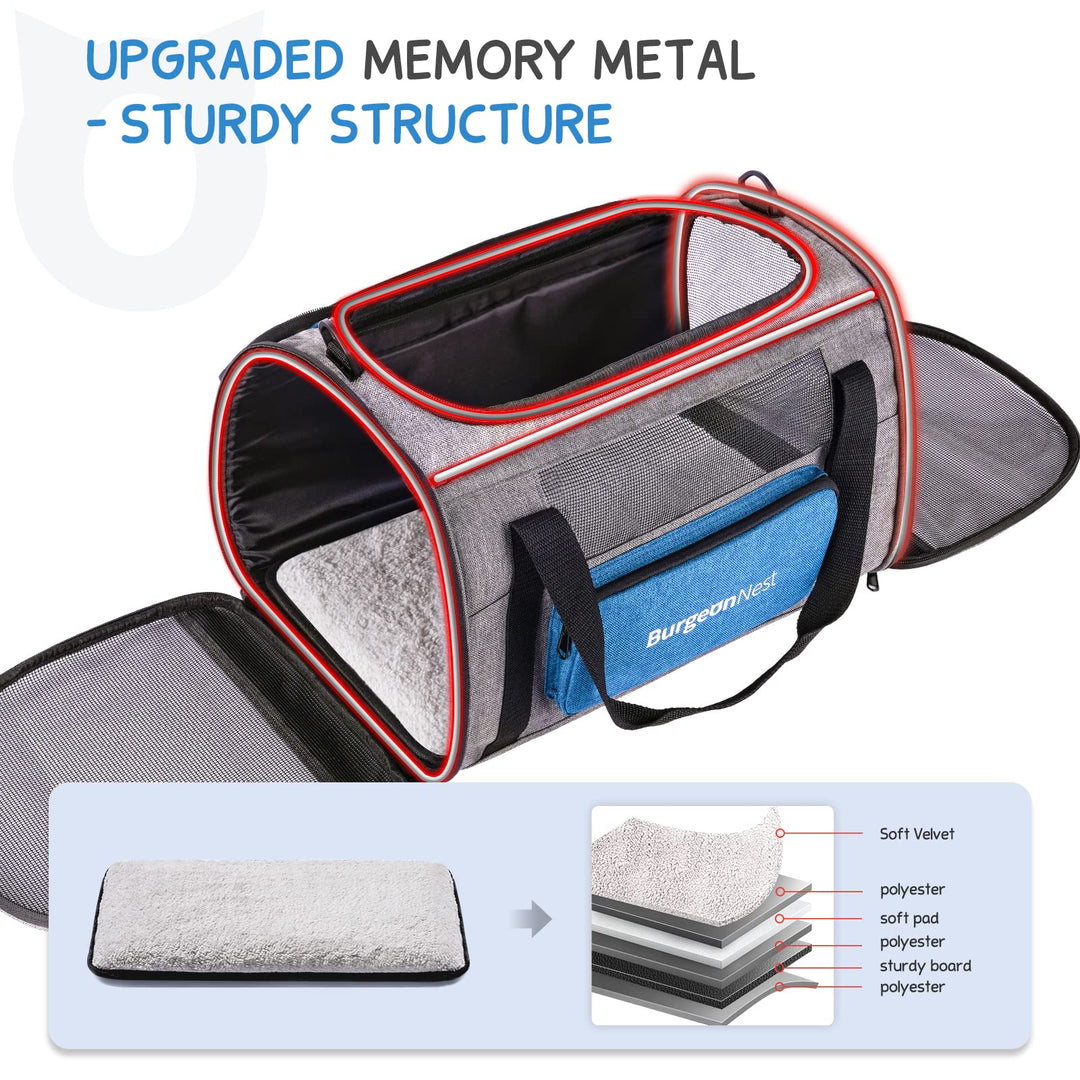 Cat Carrier for Large Cats 20 lbs,Medium Pet Under 25 lbs,2 Puppy and Small Dogs with Unique Side Bag,Top Load Pet Carrier Soft-Sided Escape Proof with 4 Ventilated Windows