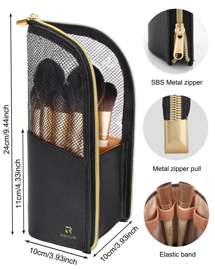 Makeup Brush Organizer Bag,High Capacity Portable Stand-Up Makeup Brush Holder,Professional Artist Makeup Brush Sets Case Waterproof Dust-proof Makeup Brush Cup