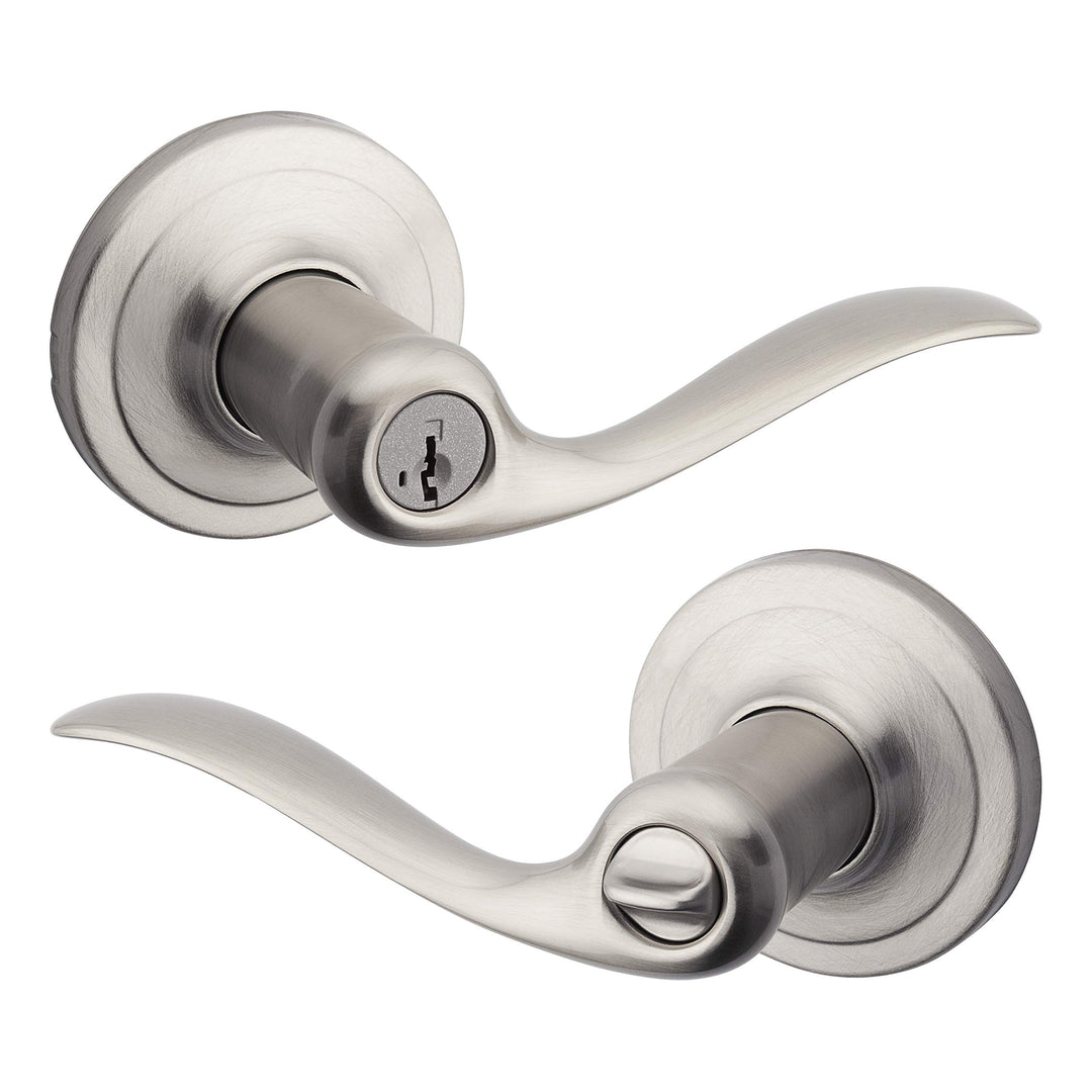 Satin Nickel Keyed Lever Door Handle with Lock, Reversible, Pick Resistant Smartkey Security - For Front Doors and Bedrooms