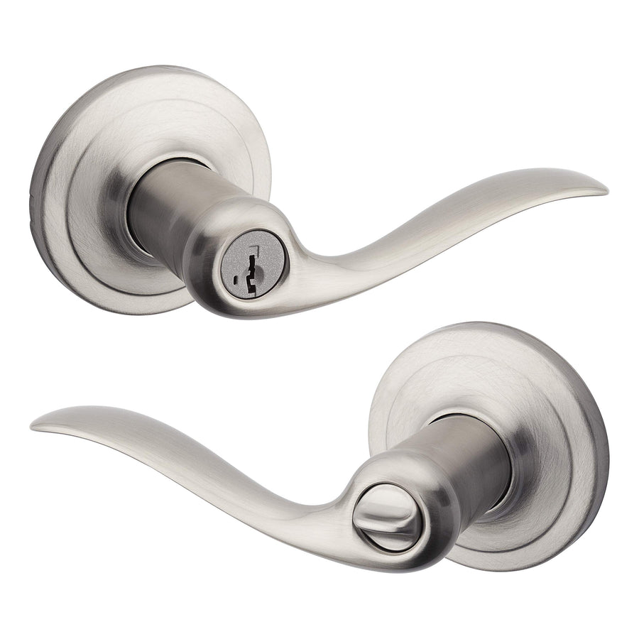 Satin Nickel Keyed Lever Door Handle with Lock, Reversible, Pick Resistant Smartkey Security - For Front Doors and Bedrooms