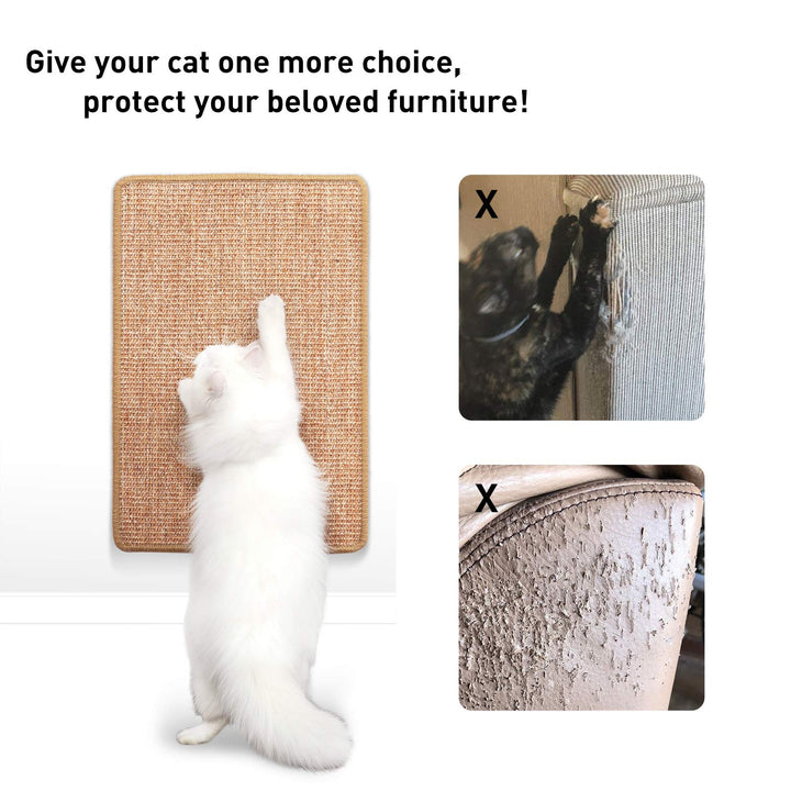 Cat Scratcher Mat, 23.6 X 15.7 Inch Natural Sisal Cat Scratch Mats, Horizontal Cat Floor Scratching Pad Rug with Sticky Velcro Tapes, Protect Couch and Carpets