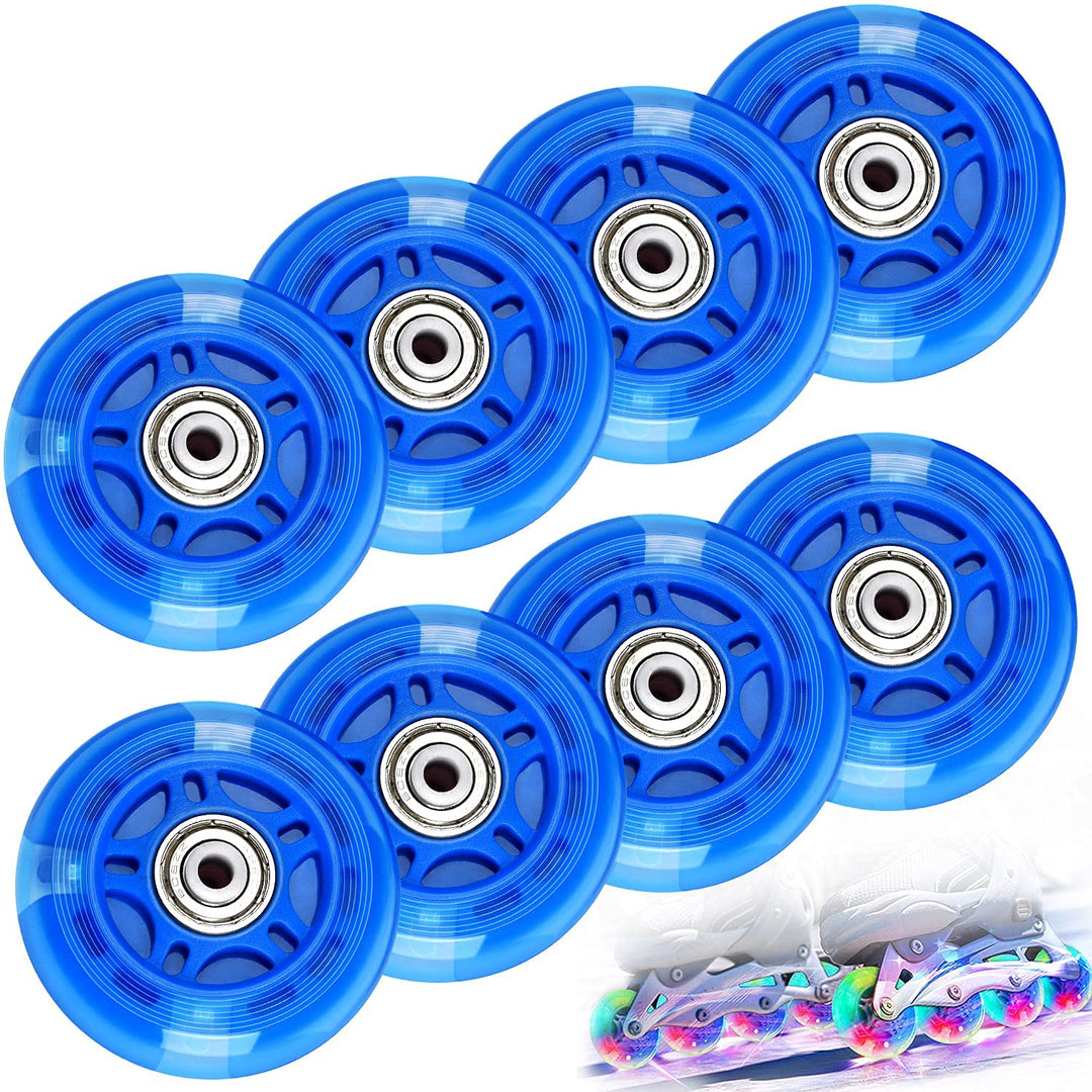 8 Pack 70mm 82A Light Up Inline Skate Wheels, LED Roller Skate Wheels, LED Flash Flashing Replacement Wheel with ABEC-7 Bearings for Kids & Teens - Blue