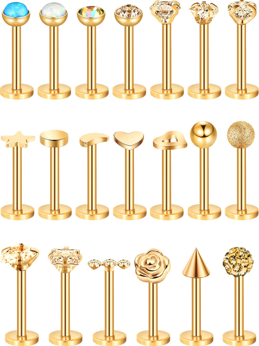 20 Pcs 16g Stainless Steel Nose Studs Straight Nose Rings Body Piercing Jewelry 20 Styles for Women Men