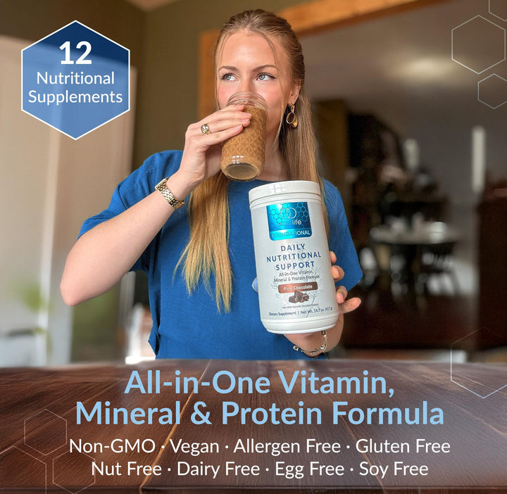 Daily Nutritional Support, All-in-one Multivitamin Meal Replacement, Pure Chocolate Flavor, with 15g Plant Protein, Supports Energy, Mood, Gut, and Skin Health (14 Servings Tub)