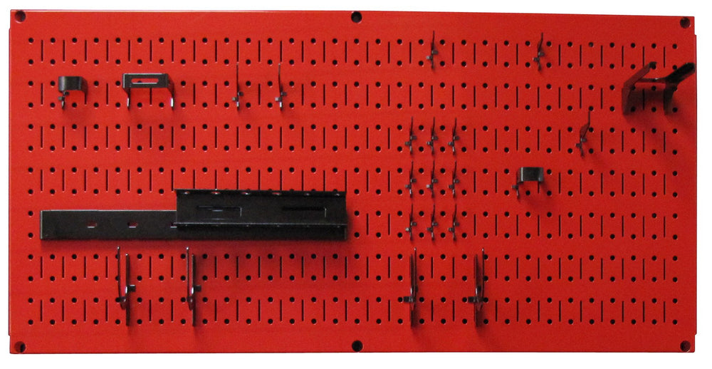 Modular Pegboard Tool Organizer System - Wall-Mounted Metal Peg Board Tool Storage Unit for Pegboard Tiling (Red Pegboard)