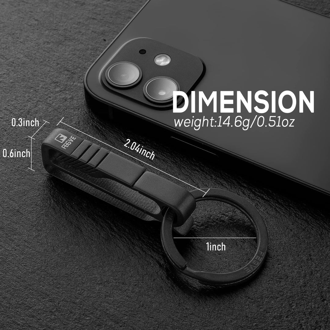 Titanium Key Belt Clip with Key Ring, Belt Key Holder Key Chain Clip Black Keychain for men (Black)