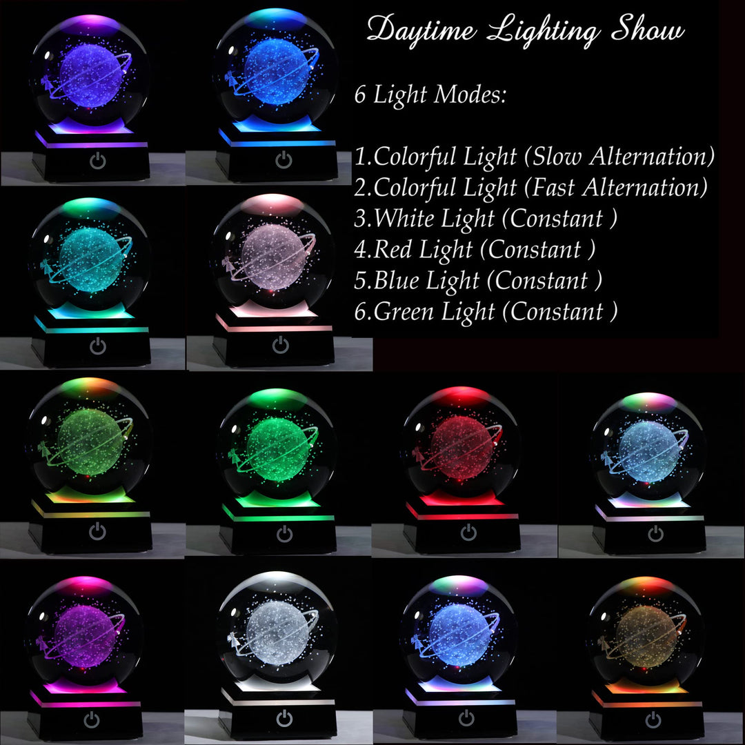 3D Crystal Ball with Clear Starry Sky Carving and 7 Kinds of Led Light, Best Birthday Gift for Kids,Girlfriend Gift, Classmates and Kids Gift (Starry Sky)