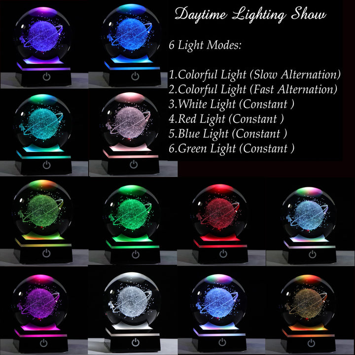 3D Crystal Ball with Clear Starry Sky Carving and 7 Kinds of Led Light, Best Birthday Gift for Kids,Girlfriend Gift, Classmates and Kids Gift (Starry Sky)
