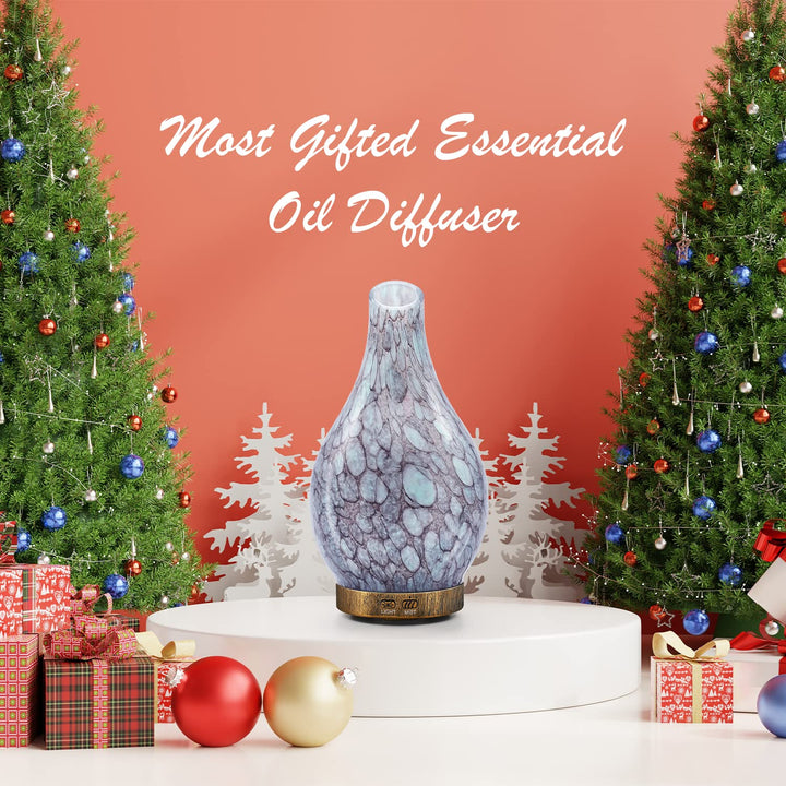 Essential Oil Diffusers 150ml, Glass Aromatherapy Diffuser with 2 Mist Modes Waterless Auto-Off 7 Colors Changed LED Handmade Glass Diffuser for Home Yoga Office