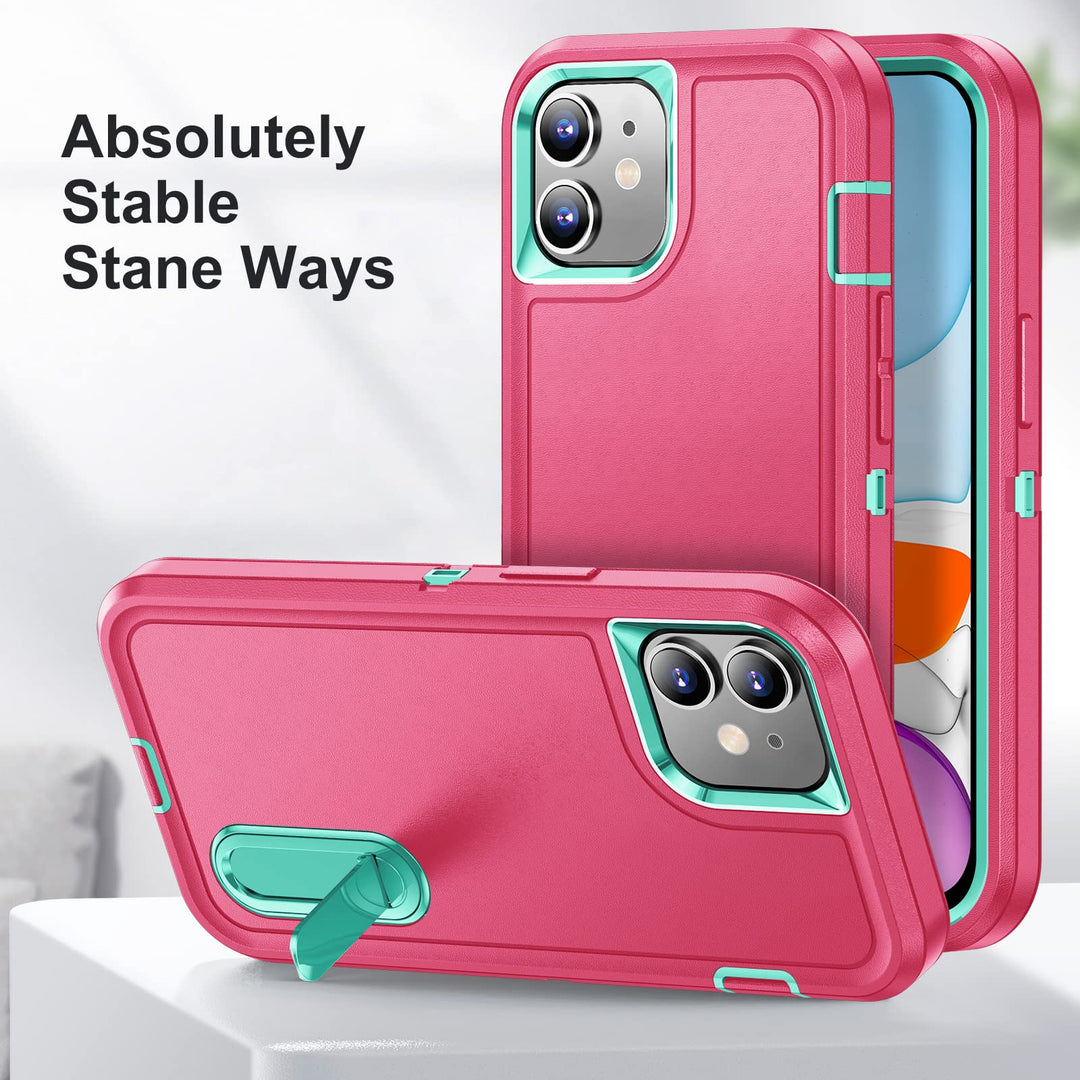 for iPhone 11 Case for iPhone 11 Phone Case with Built in Kickstand,Shockproof/Dustproof/Drop Proof Military Grade Protective Cover for iPhone 11 6.1 inch (Pink/Aqua Blue)