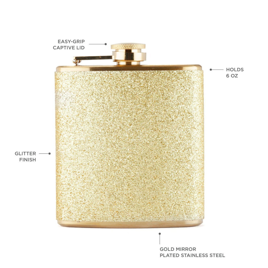 Sparkletini Stainless Steel, Glitter Flask, Gifts for Women, Hidden Alcohol Barware, 6 oz, Gold