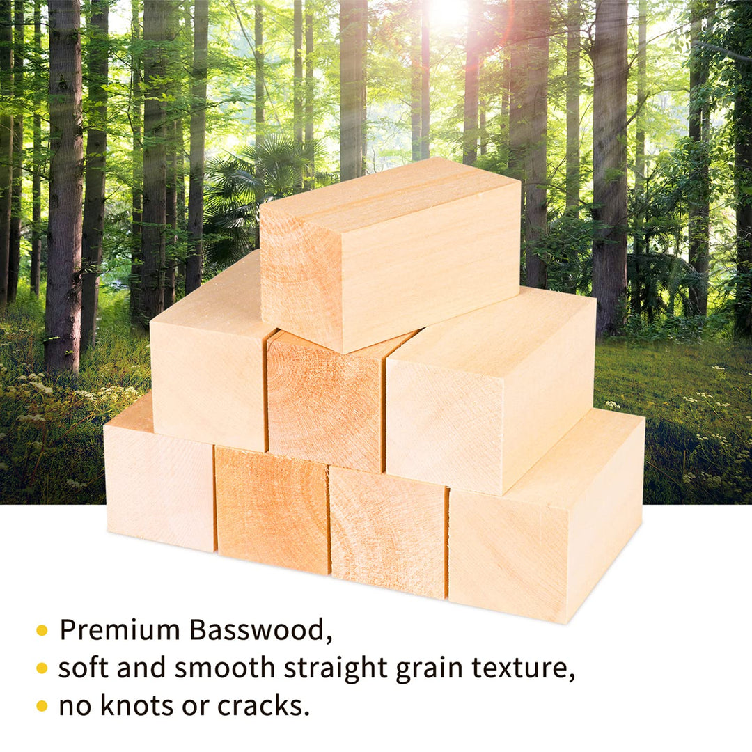8 Pack Basswood Carving Blocks 4 X 2 X 2 Inch, Large Whittling Wood Carving Blocks Cubes Kit for Kids Adults Beginners or Expert, Home/Arts/Crafts/Class/Christmas DIY Supplies