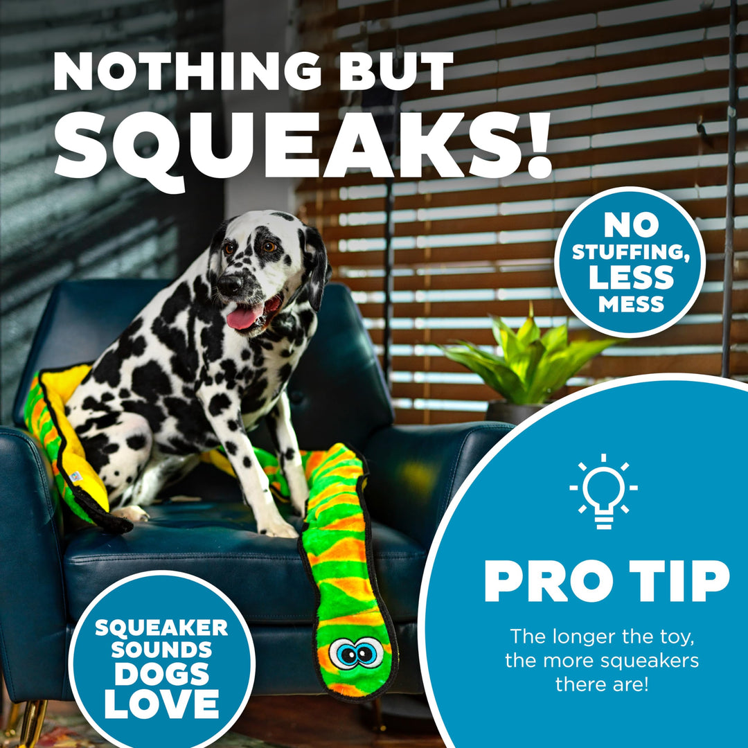 Durablez Tough Plush Squeaky Dog Toy, Snake, Green, XXL