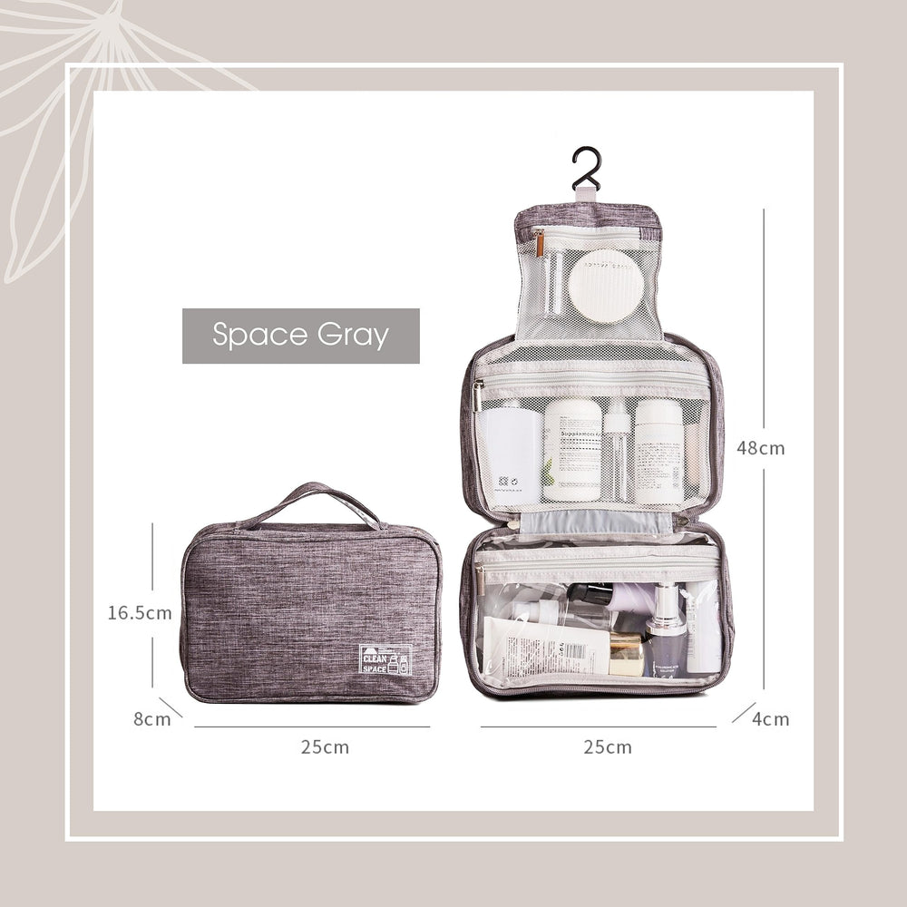 Toiletry Bag with 5 Travel-Size Bottles, Water-resistant Travel Organizer with 3 Foldable Compartments for Toiletries & Cosmetics