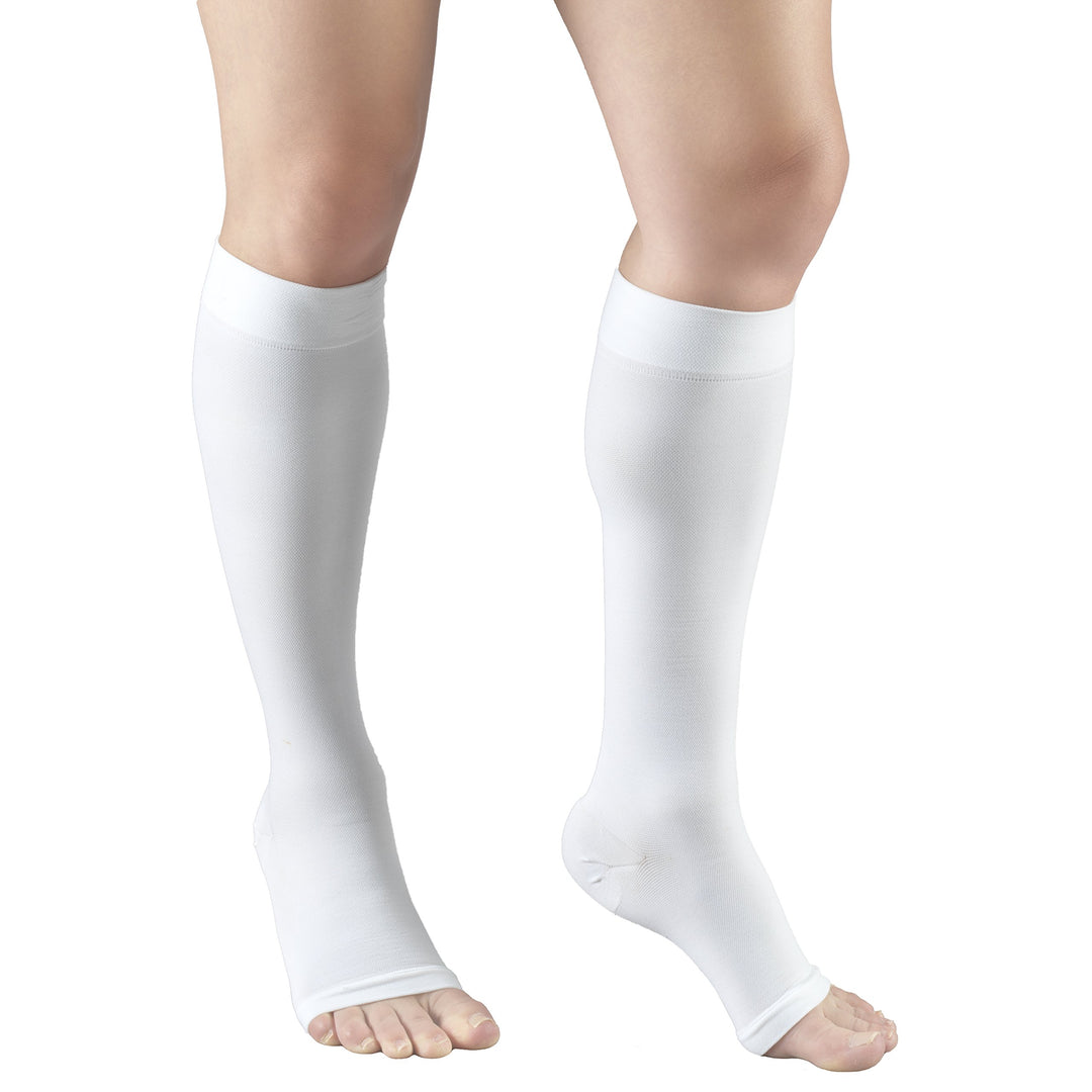 Truform Open Toe, Knee High 20-30 mmHg Compression Stockings, White, Large