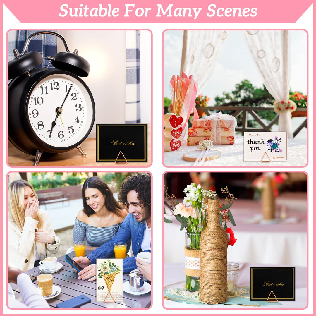 60 Pieces Table Number Holder Place Card Holder Christmas Party Wedding Triangle Shape Table Card Holder Photo Picture Holder Stand Clip for Wedding Baby Shower, Suitable for Small Card(Rose Gold)