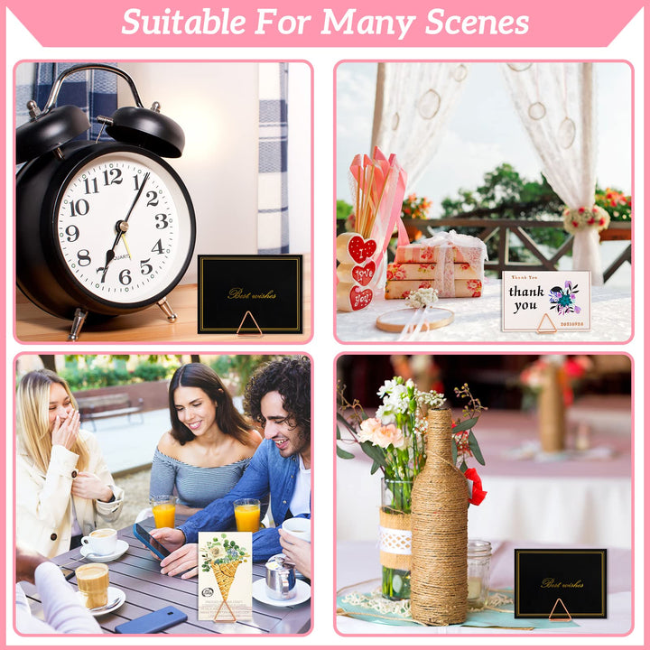 60 Pieces Table Number Holder Place Card Holder Christmas Party Wedding Triangle Shape Table Card Holder Photo Picture Holder Stand Clip for Wedding Baby Shower, Suitable for Small Card(Rose Gold)