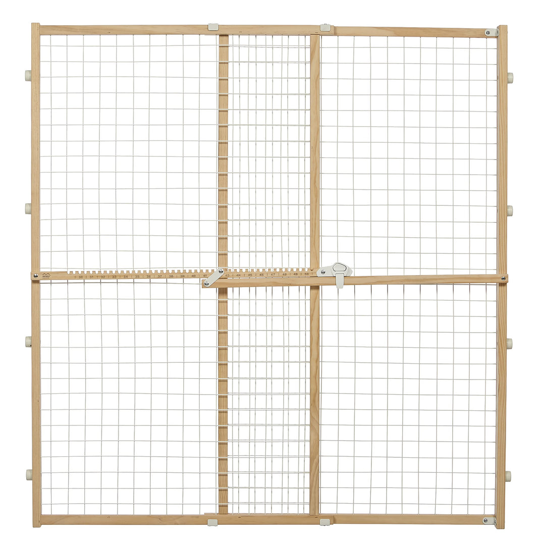Wire Mesh Pet Safety Gate, Pressure Mounted Dog Gate Measures 44 Inches Tall & Expands to 29-50 Inches Wide, Natural Wood & White Powder Coated Wire Mesh
