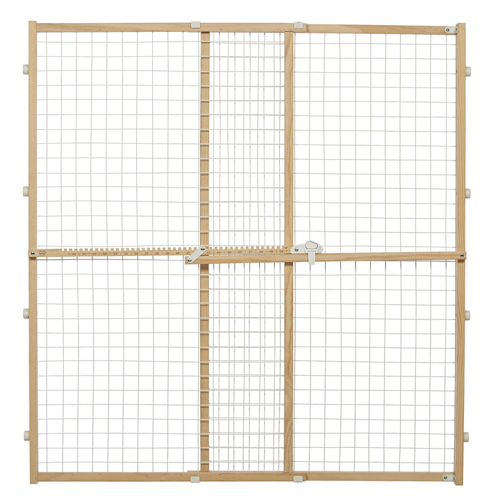 Wire Mesh Pet Safety Gate, Pressure Mounted Dog Gate Measures 44 Inches Tall & Expands to 29-50 Inches Wide, Natural Wood & White Powder Coated Wire Mesh