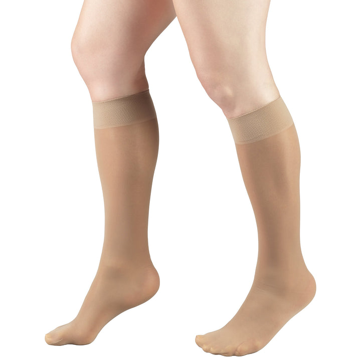 Truform Women's 8-15 mmHg Sheer Knee High Compression Stockings, Beige, Large
