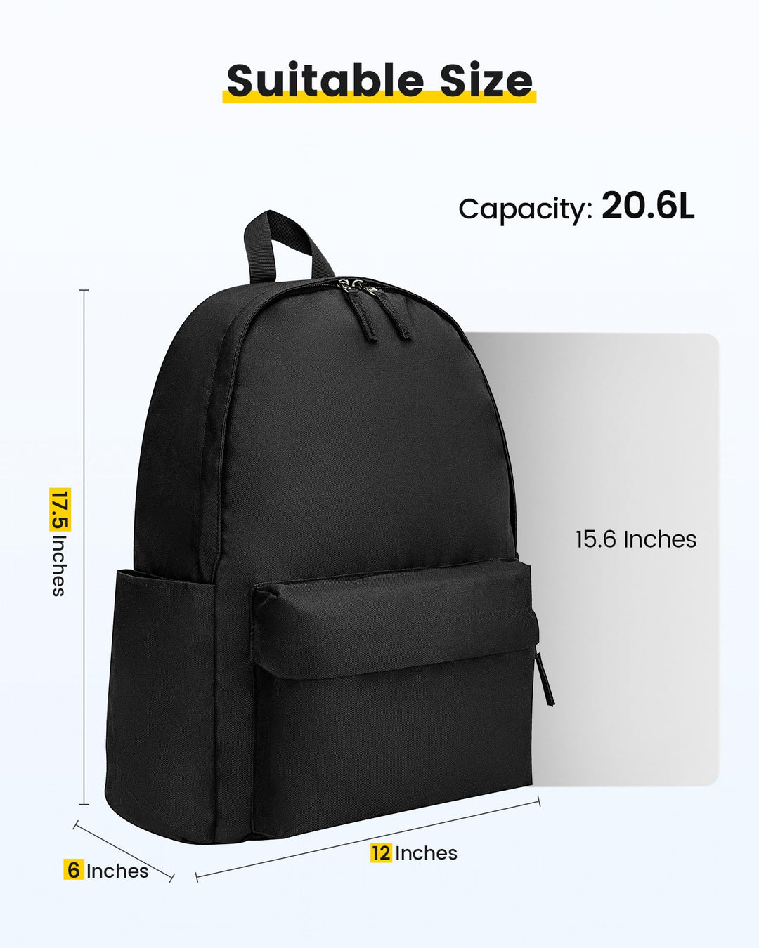 Backpack for Men and Women - Basic Bookbag Casual Daypack Backpacks Lightweight Backpack for College Work Travel - Black